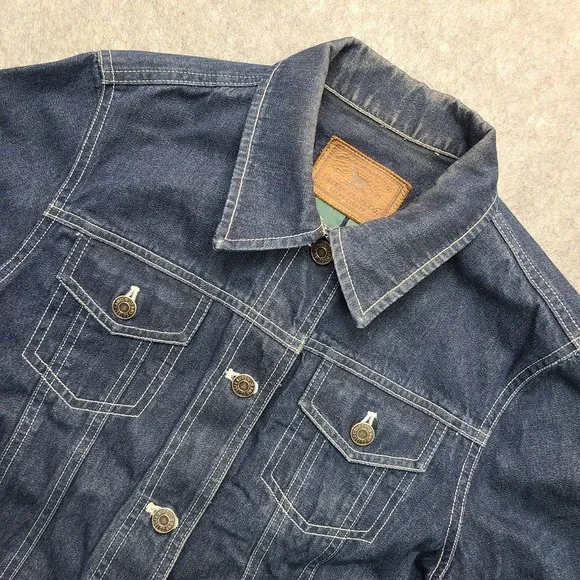 Vintage Lauren Ralph Lauren Trucker Jacket Women's Petite M Blue Denim Y2K - Picture 1 of 10